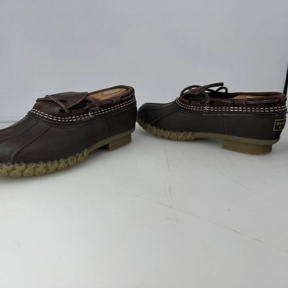 L.L. Bean Rubber Moc Women 6.5 Brown Leather Slip On Duck Boot Waterproof Rain